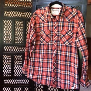 Roebuck & Co. Orange/Navy Plaid long sleeve shirt